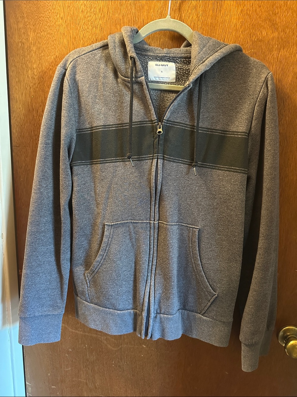 Old Navy Men's Heather Gray Zip-Up Hoodie with Dark Stripe
